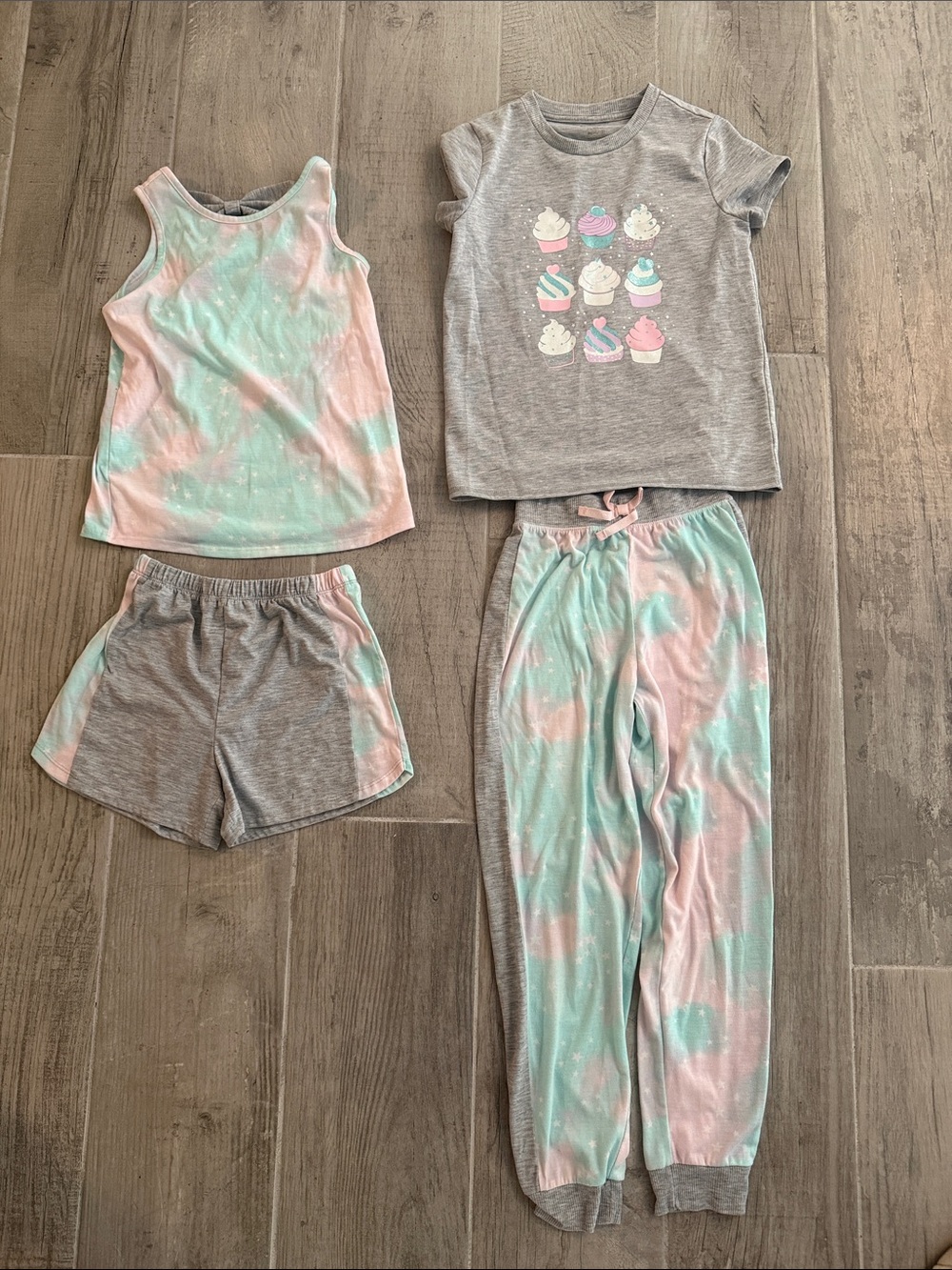 Kids 4-Piece Grey & Pastel Tie-Dye Pajama Set